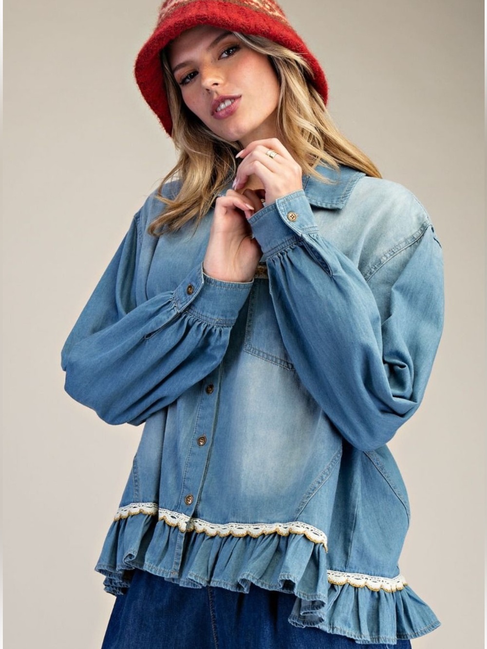 476 EASEL WASHED BUTTON DOWN STONE WASHED DENIM SHIRT - Picture 2 of 4